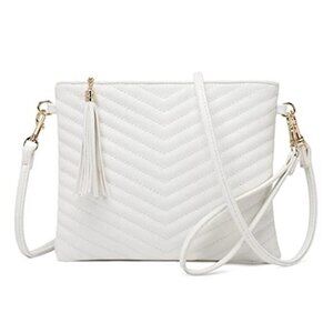White Vegan Leather Shoulder Bag Clutch Crossbody Wallet With Wristlet Strap